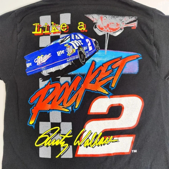 Vintage Rusty Wallace Nascar Double Sided Shirt Like a Rocket Size Medium - Picture 7 of 7
